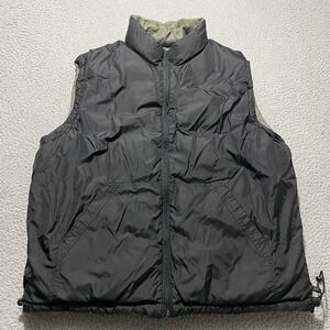 GAP Down Puffer Vest Mens XL Black Gray Reversible Quilted Nylon Outerwear VTG